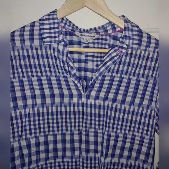 EUC Tommy Bahama Blue & White Ikat Me Not Long Sleeve Popover Blouse – Size M - Picture 8 of 10